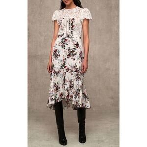 Marissa Webb Imani Floral Print Silk Lace Cutout Midi Dress White Size XS